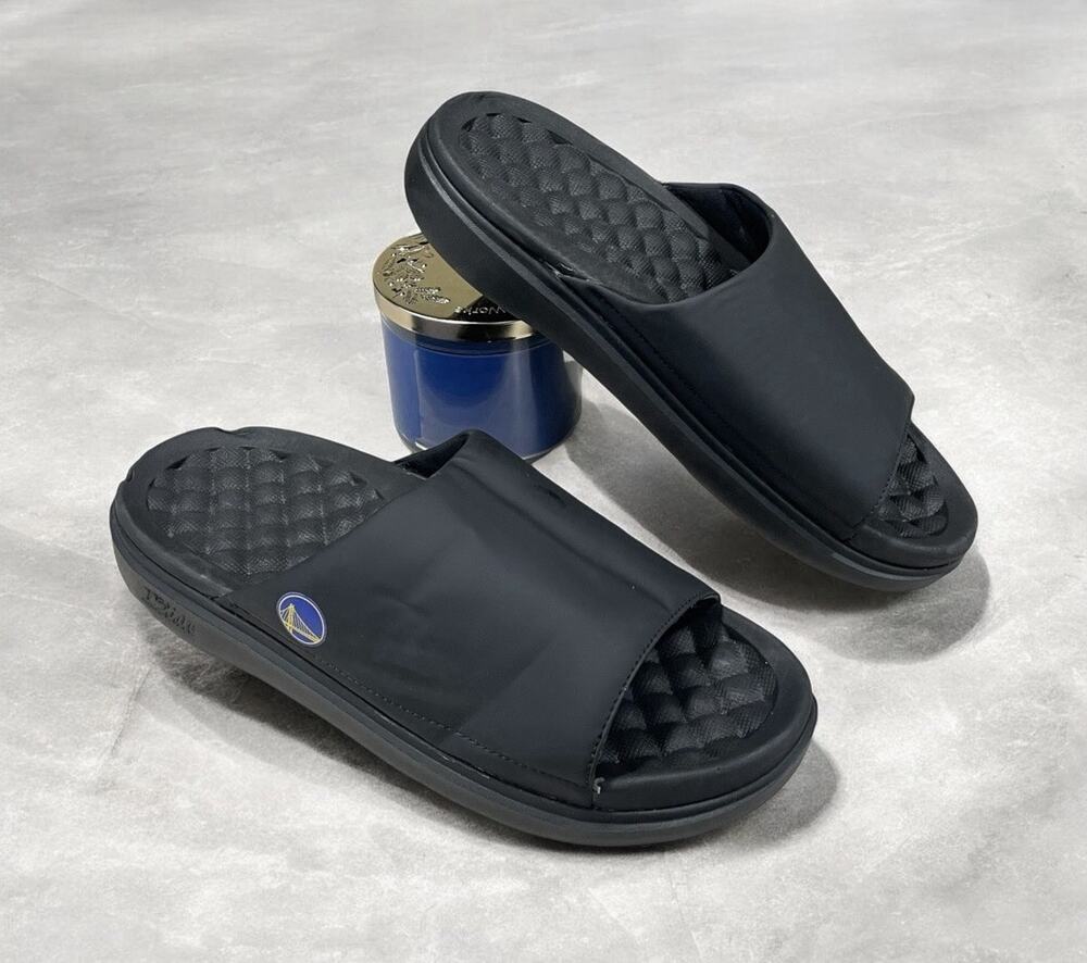New- Islide NBA Golden State Warriors Logo Slide Sandals Black Unisex Size 12